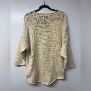 Brochu Walker Cream Chunky Knit Sweater Open Weave Wool Cashmere Cozy One Size